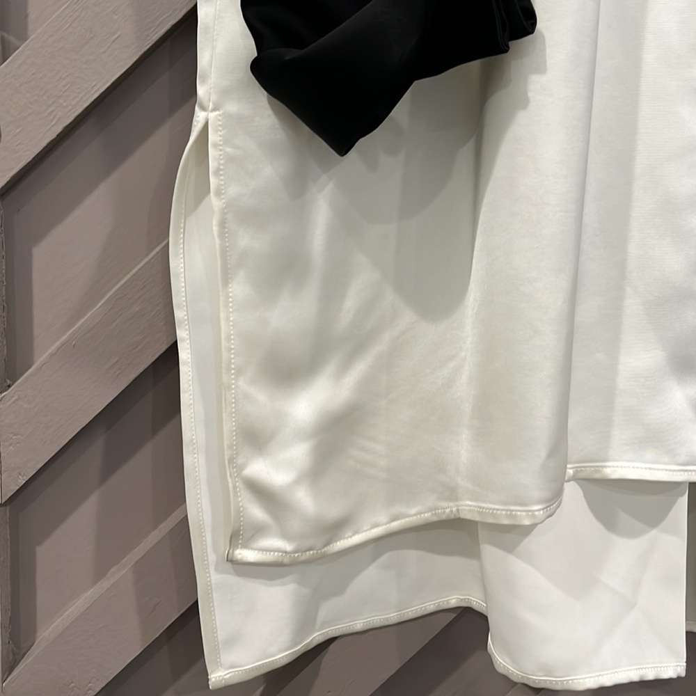 Massimo Dutti Studio tuxedo style silky oversized button up dress cream/black M - Picture 4 of 14